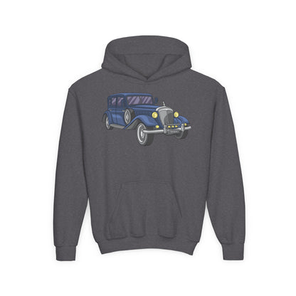 Youth Heavy Blend Hooded Sweatshirt -  vintage retro car Printify