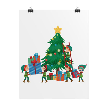 Rolled Posters - Super kiddo putting gifts on christmas tree - [[{"value":"Wonderwear Kid"}]]