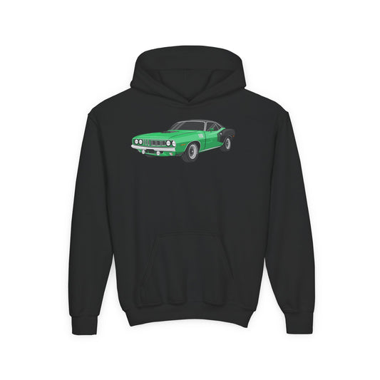 Youth Heavy Blend Hooded Sweatshirt - Vintage green car Printify