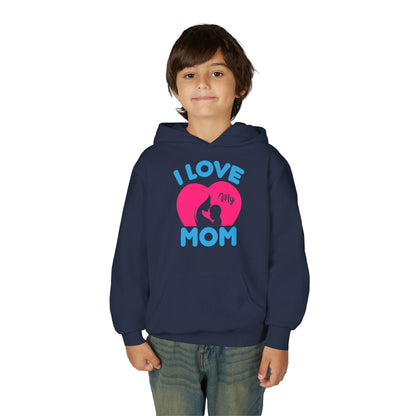 Youth Heavy Blend Hooded Sweatshirt -  i love my mom logo Printify