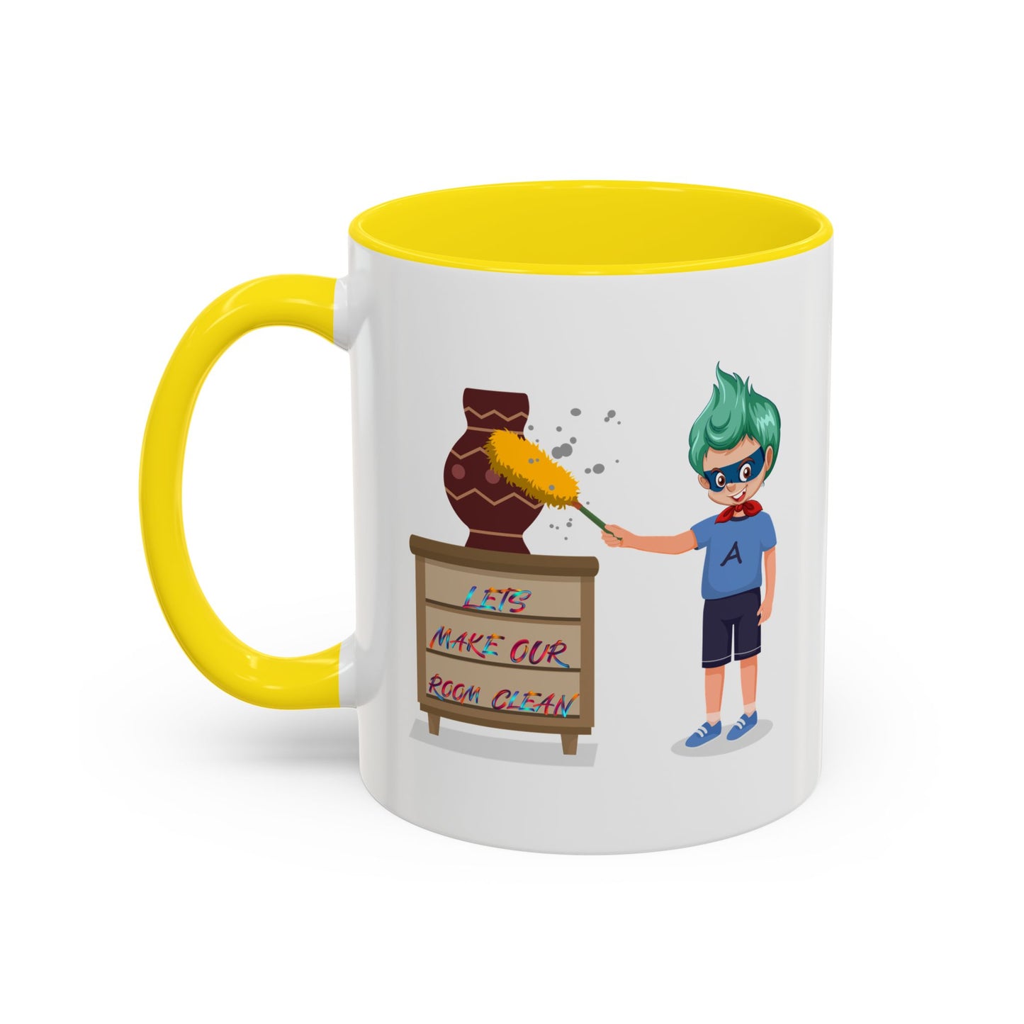 Accent Coffee Mug - Super kiddo cleaning a vase