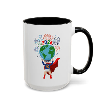 Accent Coffee Mug - Super kiddo holding globe - [[{"value":"Wonderwear Kid"}]]