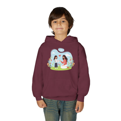 Youth Heavy Blend Hooded Sweatshirt -  Mother and daughter love Printify