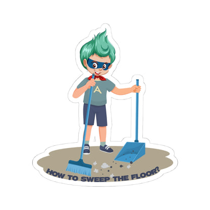 Kiss-Cut Stickers - Super kiddo sweeping floor - [[{"value":"Wonderwear Kid"}]]