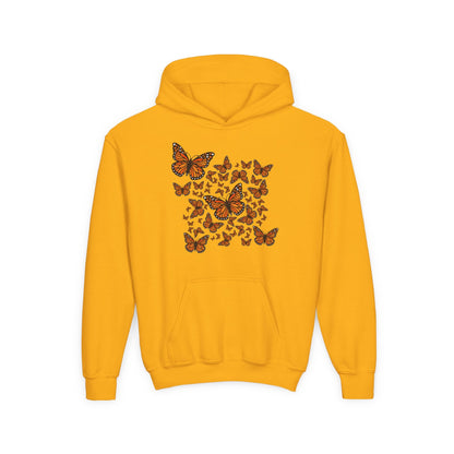 Youth Heavy Blend Hooded Sweatshirt -  Monarch butterflies Printify