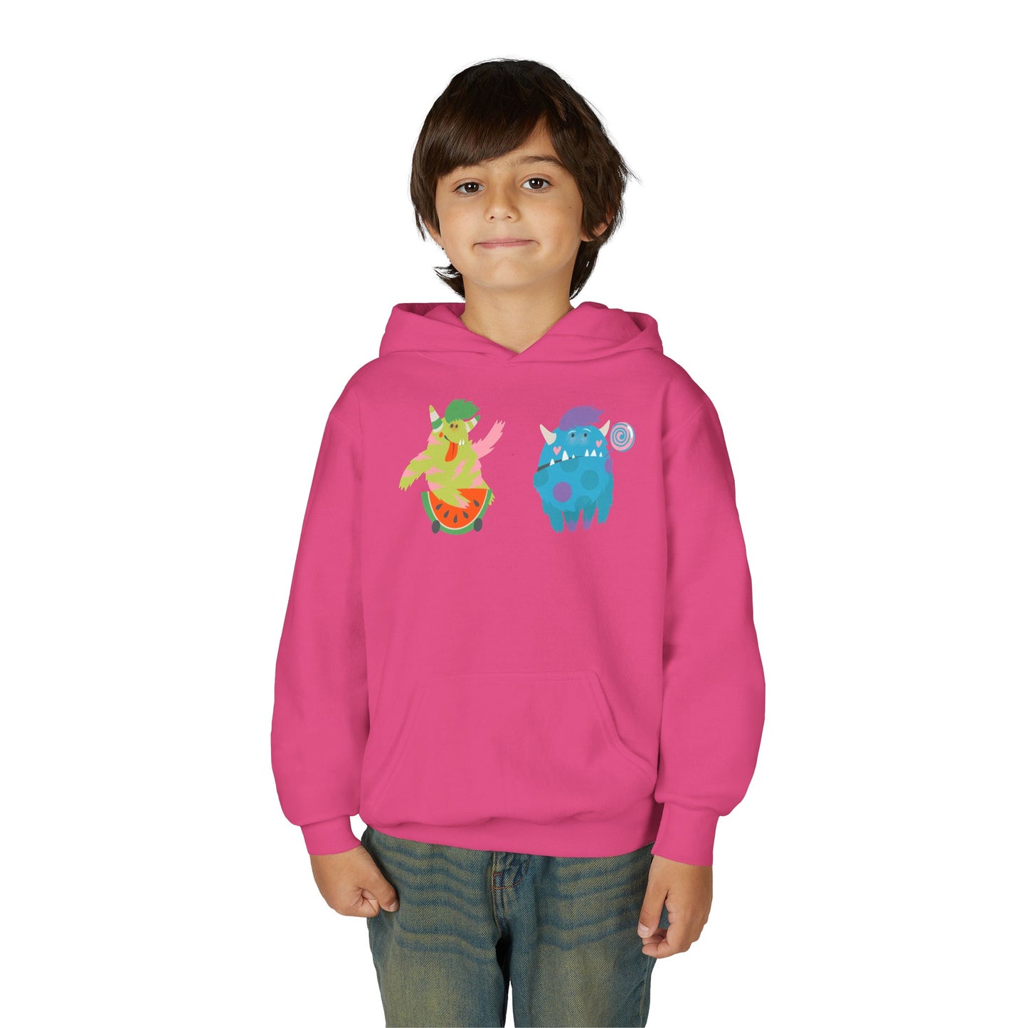 Youth Heavy Blend Hooded Sweatshirt - Funny Toothy monsters