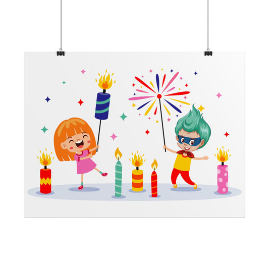 Rolled Posters - Super kiddo lighting fireworks - [[{"value":"Wonderwear Kid"}]]
