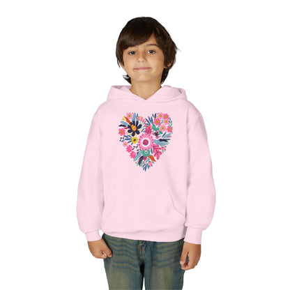 Youth Heavy Blend Hooded Sweatshirt - Flower hearts Printify
