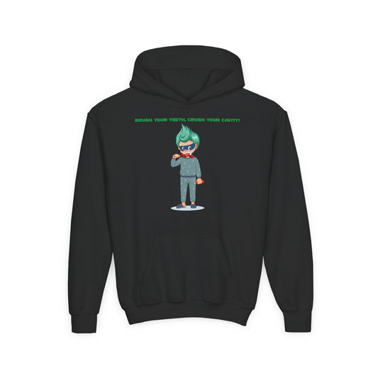 Youth Heavy Blend Hooded Sweatshirt - Super kiddo brushing teeth - [[{"value":"Wonderwear Kid"}]]
