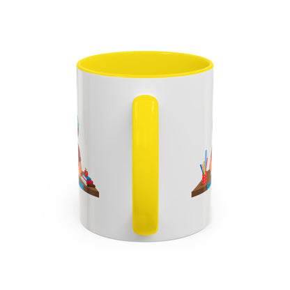 Accent Coffee Mug - Super kiddo studying - [[{"value":"Wonderwear Kid"}]]