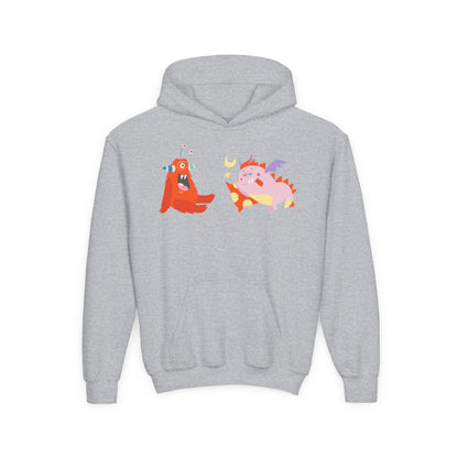 Youth Heavy Blend Hooded Sweatshirt -  Orange monsters Printify