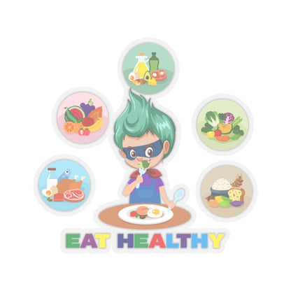 Kiss-Cut Stickers - Supper kiddo showing healthy food to eat - [[{"value":"Wonderwear Kid"}]]