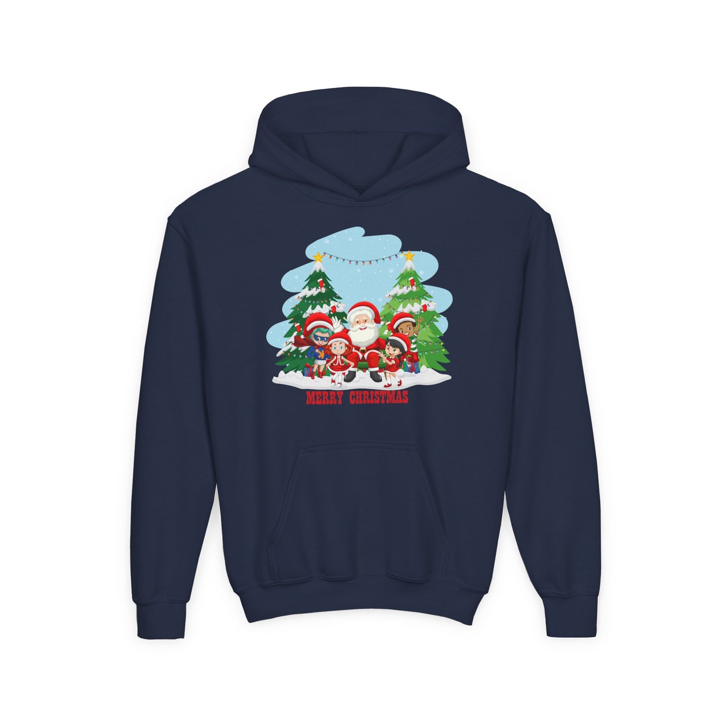Youth Heavy Blend Hooded Sweatshirt - Super kiddo with santa claus Merry christmas