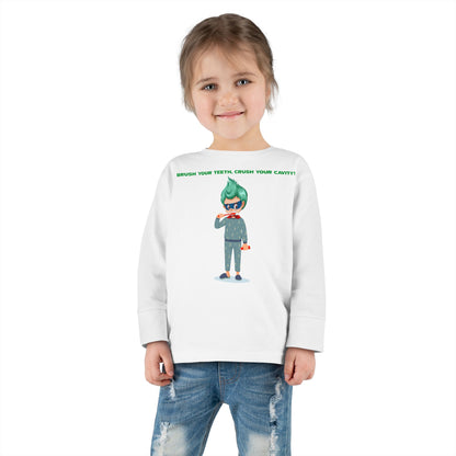 Toddler Long Sleeve Tee - Super kiddo brushing teeth - [[{"value":"Wonderwear Kid"}]]