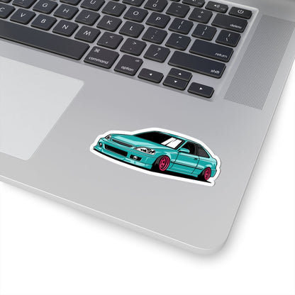 Kiss-Cut Vinyl Decals - Sky blue race car Printify