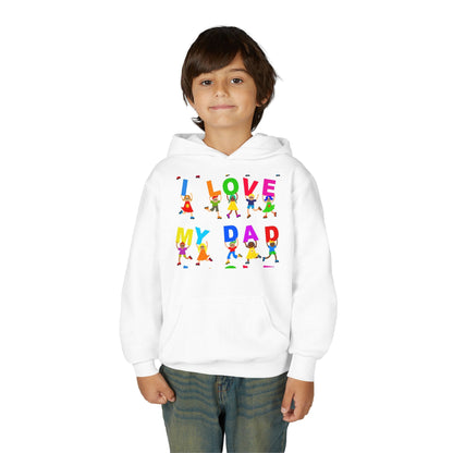 Youth Heavy Blend Hooded Sweatshirt - Kids showing i love my Dad Printify