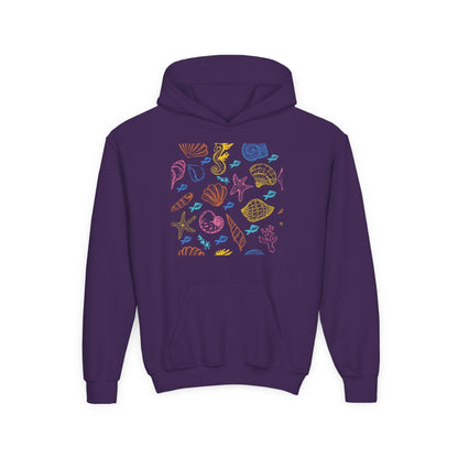 Youth Heavy Blend Hooded Sweatshirt - Sea creatures Printify