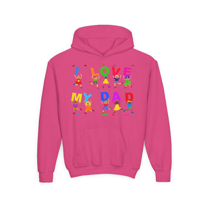 Youth Heavy Blend Hooded Sweatshirt - Kids showing i love my Dad Printify