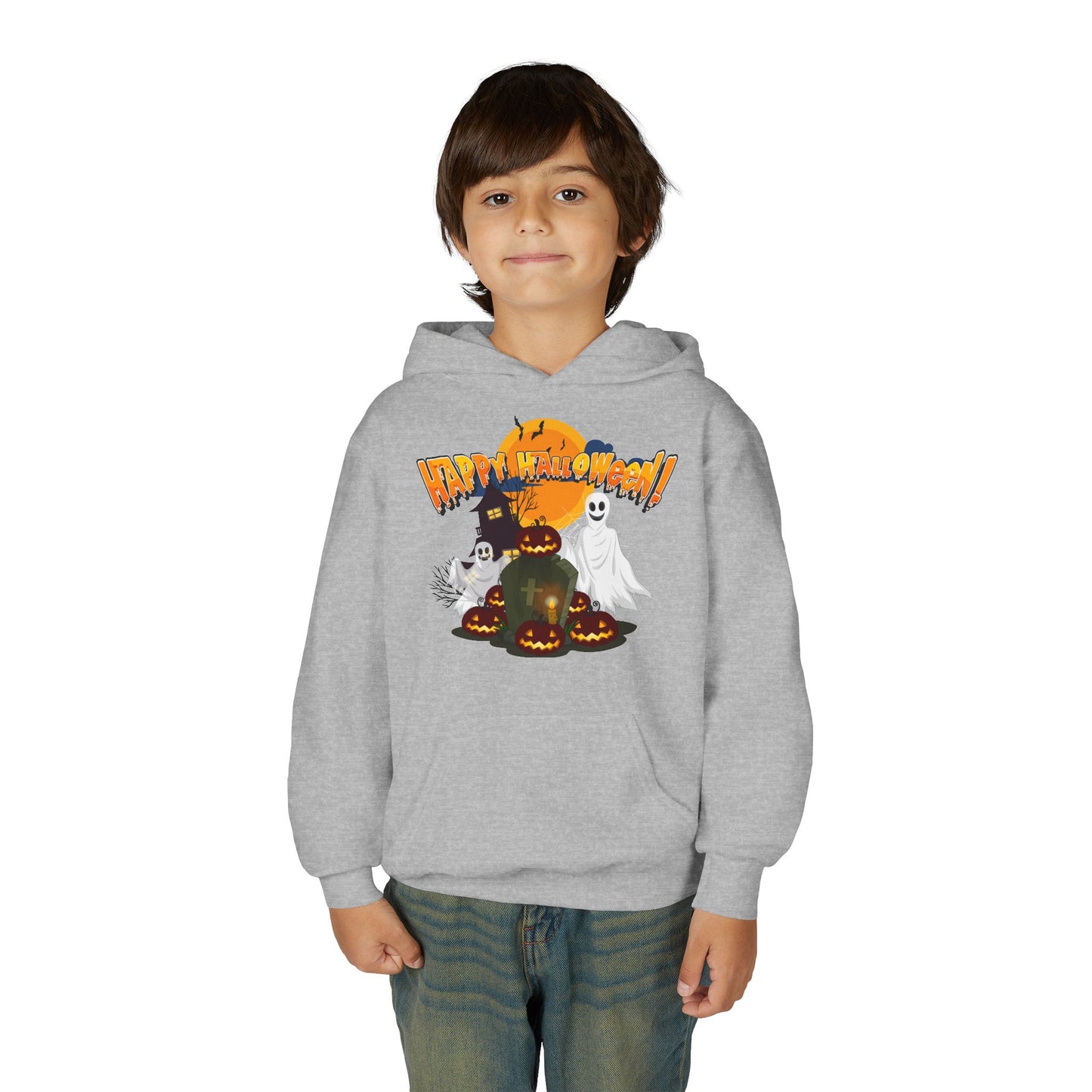 Youth Heavy Blend Hooded Sweatshirt - Happy holloween - cemetery