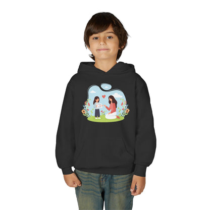 Youth Heavy Blend Hooded Sweatshirt -  Mother and daughter love Printify