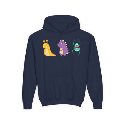 Youth Heavy Blend Hooded Sweatshirt - Colorful monsters Printify