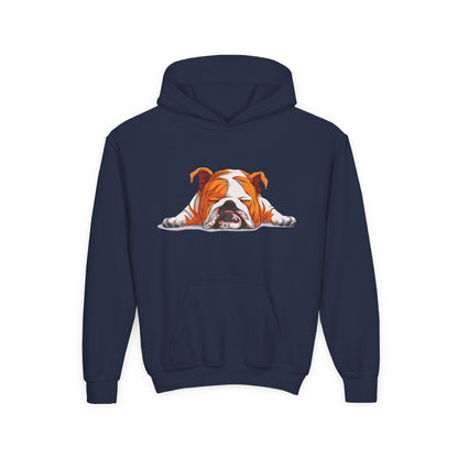 Youth Heavy Blend Hooded Sweatshirt -  Sleeping english bulldog Printify