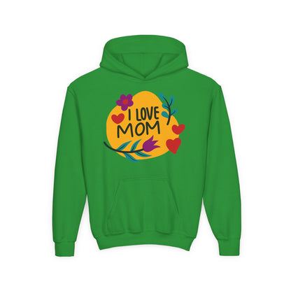 Youth Heavy Blend Hooded Sweatshirt - I love mom Printify