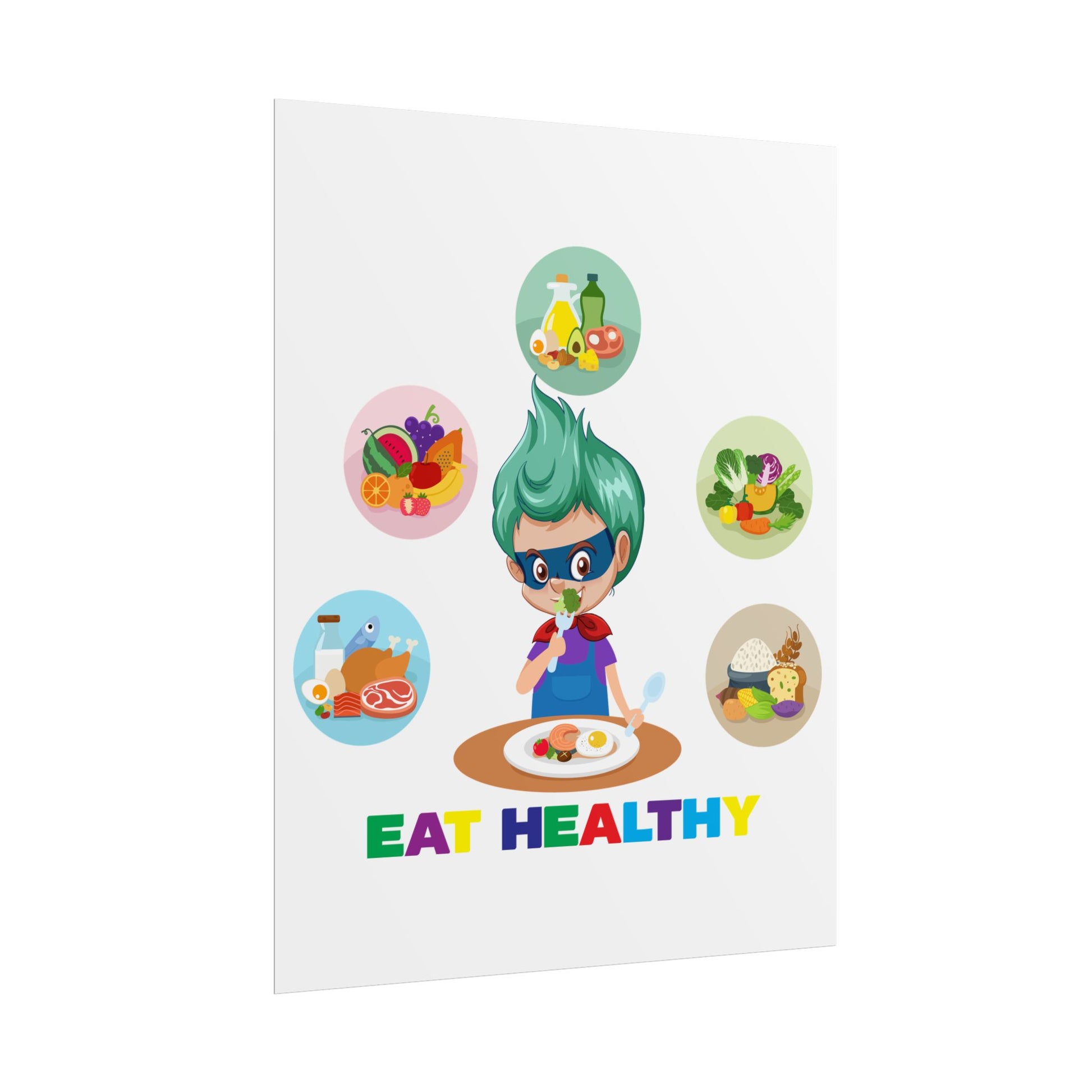 Rolled Posters - Supper kiddo showing healthy food to eat - [[{"value":"Wonderwear Kid"}]]