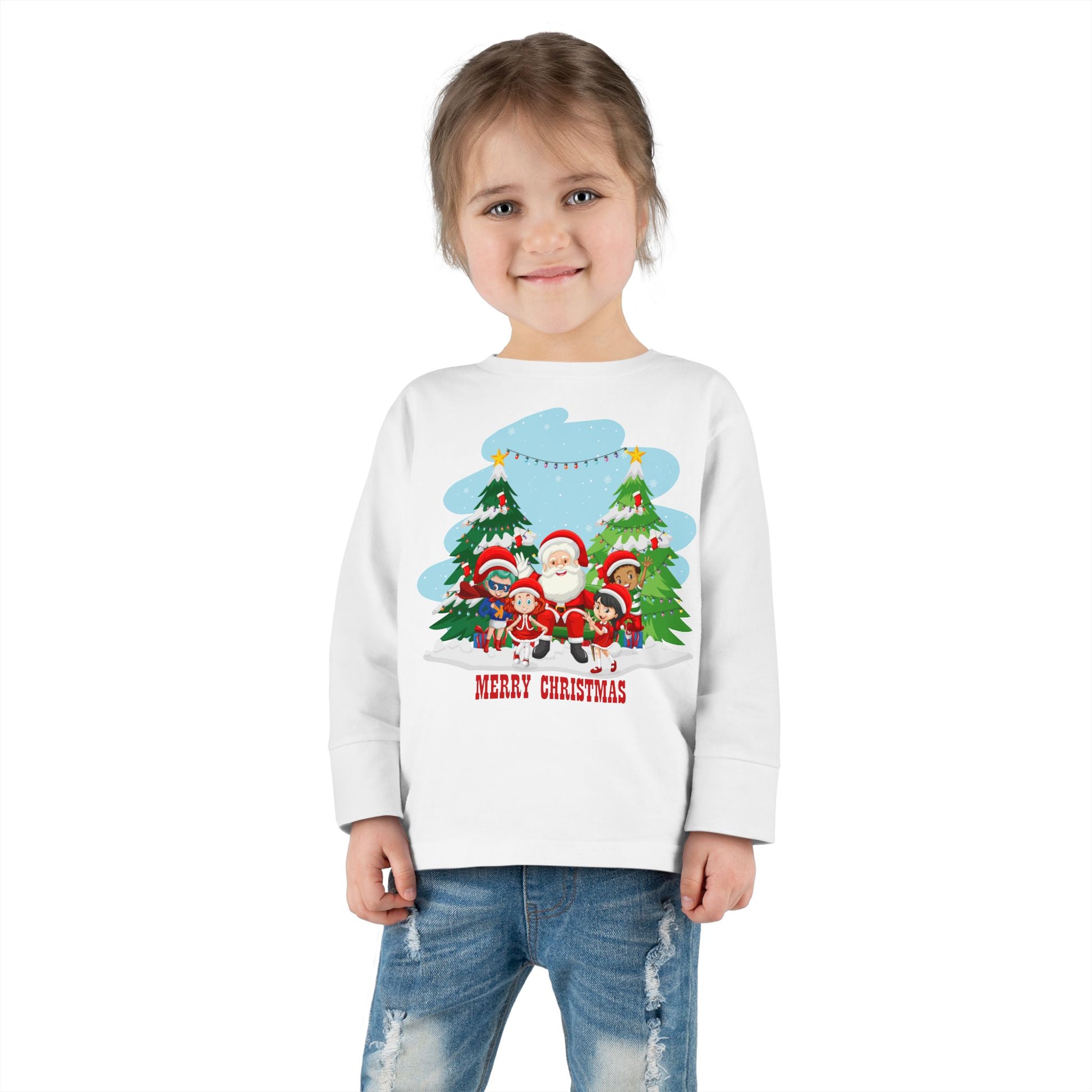 Toddler Long Sleeve Tee - Super kiddo with santa claus Merry christmas - [[{"value":"Wonderwear Kid"}]]