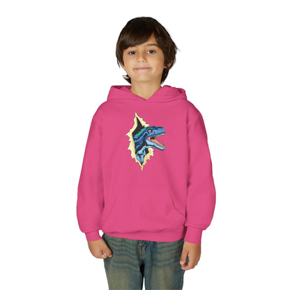 Youth Heavy Blend Hooded Sweatshirt -  Utah raptor dinosaur Printify