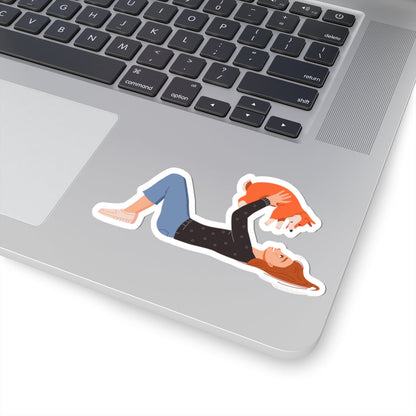 Kiss-Cut Stickers - Girl with her Dog Holding High Printify