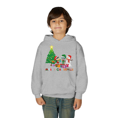 Youth Heavy Blend Hooded Sweatshirt - Super kiddo preparing gifts - [[{"value":"Wonderwear Kid"}]]