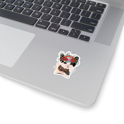 Kiss-Cut Vinyl Decals - Lovely cat with crown flowers Printify