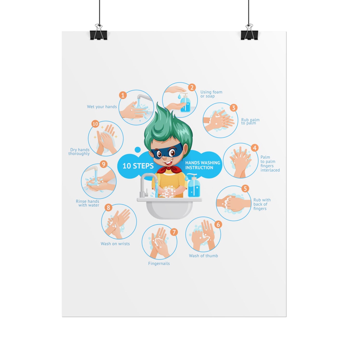 Rolled Posters - Super kiddo hand washing steps - [[{"value":"Wonderwear Kid"}]]