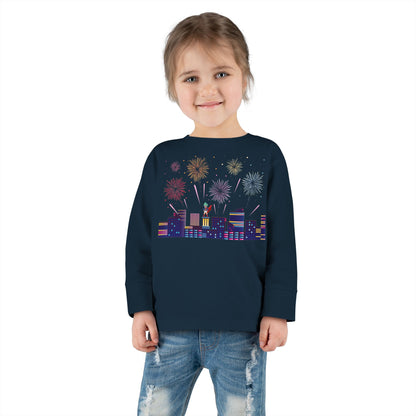 Toddler Long Sleeve Tee - Super kiddo with fireworks - [[{"value":"Wonderwear Kid"}]]