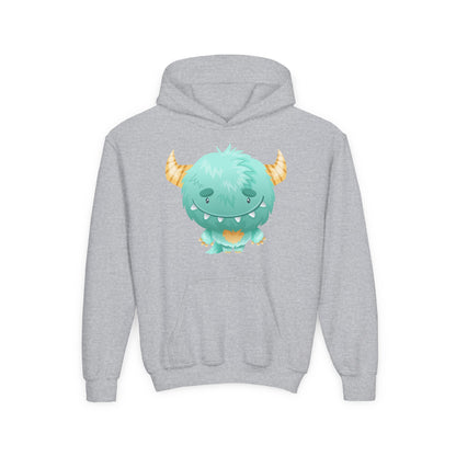 Youth Heavy Blend Hooded Sweatshirt - Cute green baby monster Printify