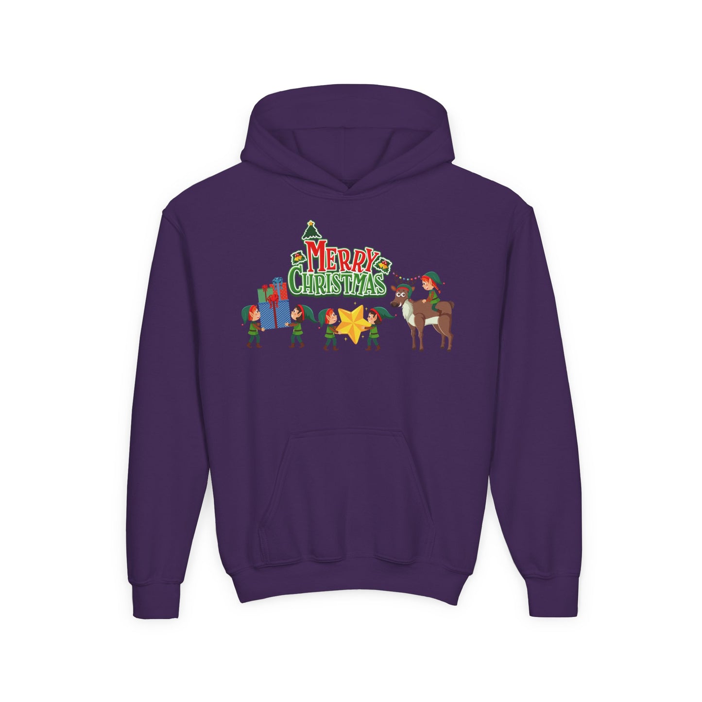 Youth Heavy Blend Hooded Sweatshirt - Merry christmas and reindeer