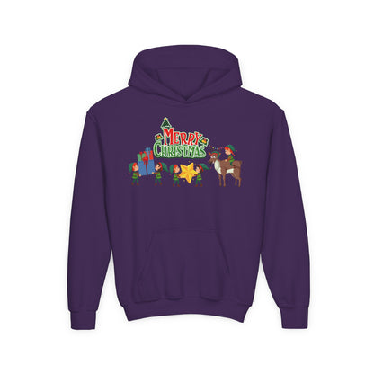 Youth Heavy Blend Hooded Sweatshirt - Merry christmas and reindeer - [[{"value":"Wonderwear Kid"}]]