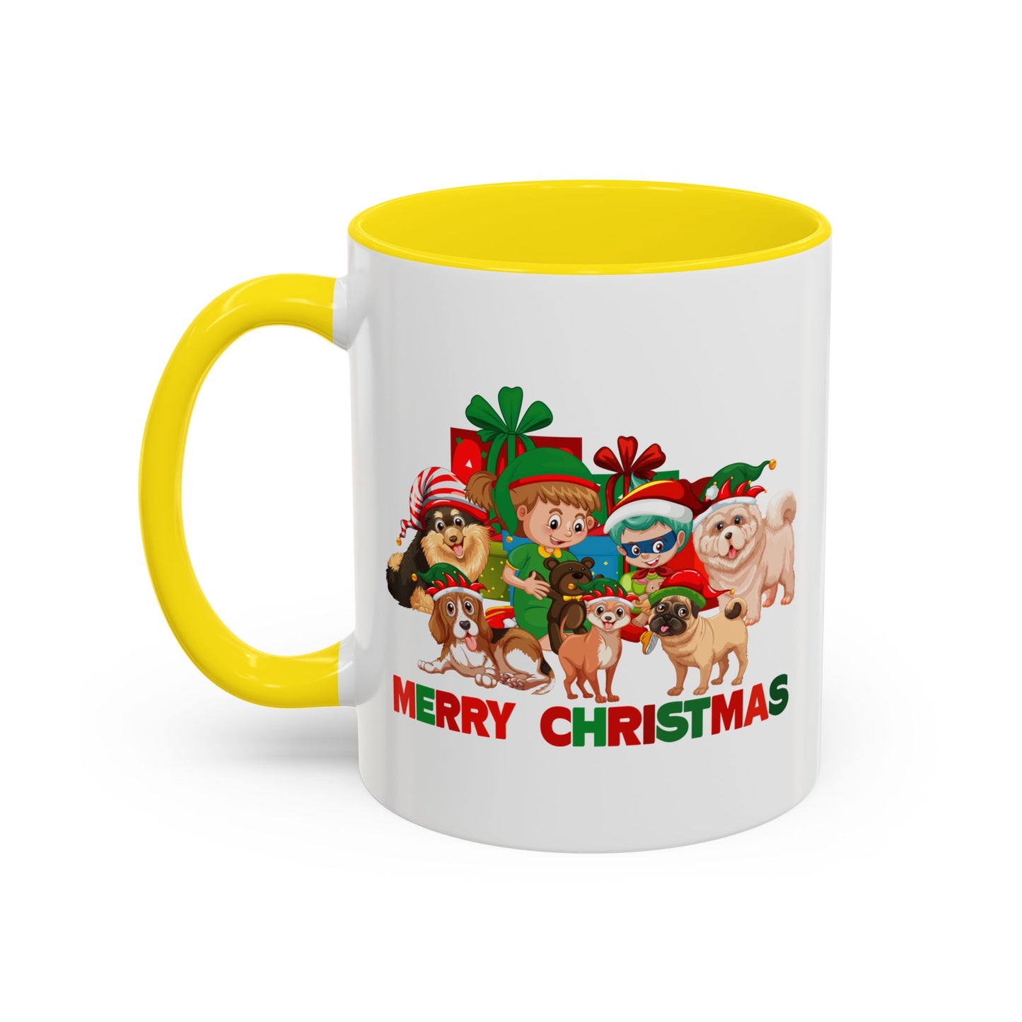 Accent Coffee Mug - Christmas with super kiddo pet friends with text