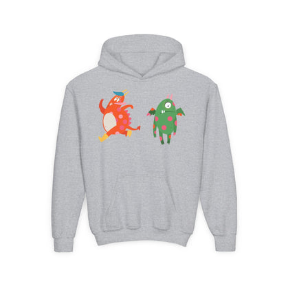Youth Heavy Blend Hooded Sweatshirt - Monsters in action Printify
