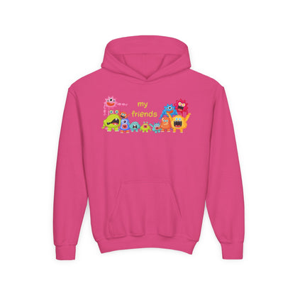 Youth Heavy Blend Hooded Sweatshirt - Colorful Monster Friends Printify