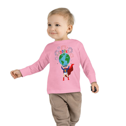 Toddler Long Sleeve Tee - Super kiddo holding globe - [[{"value":"Wonderwear Kid"}]]