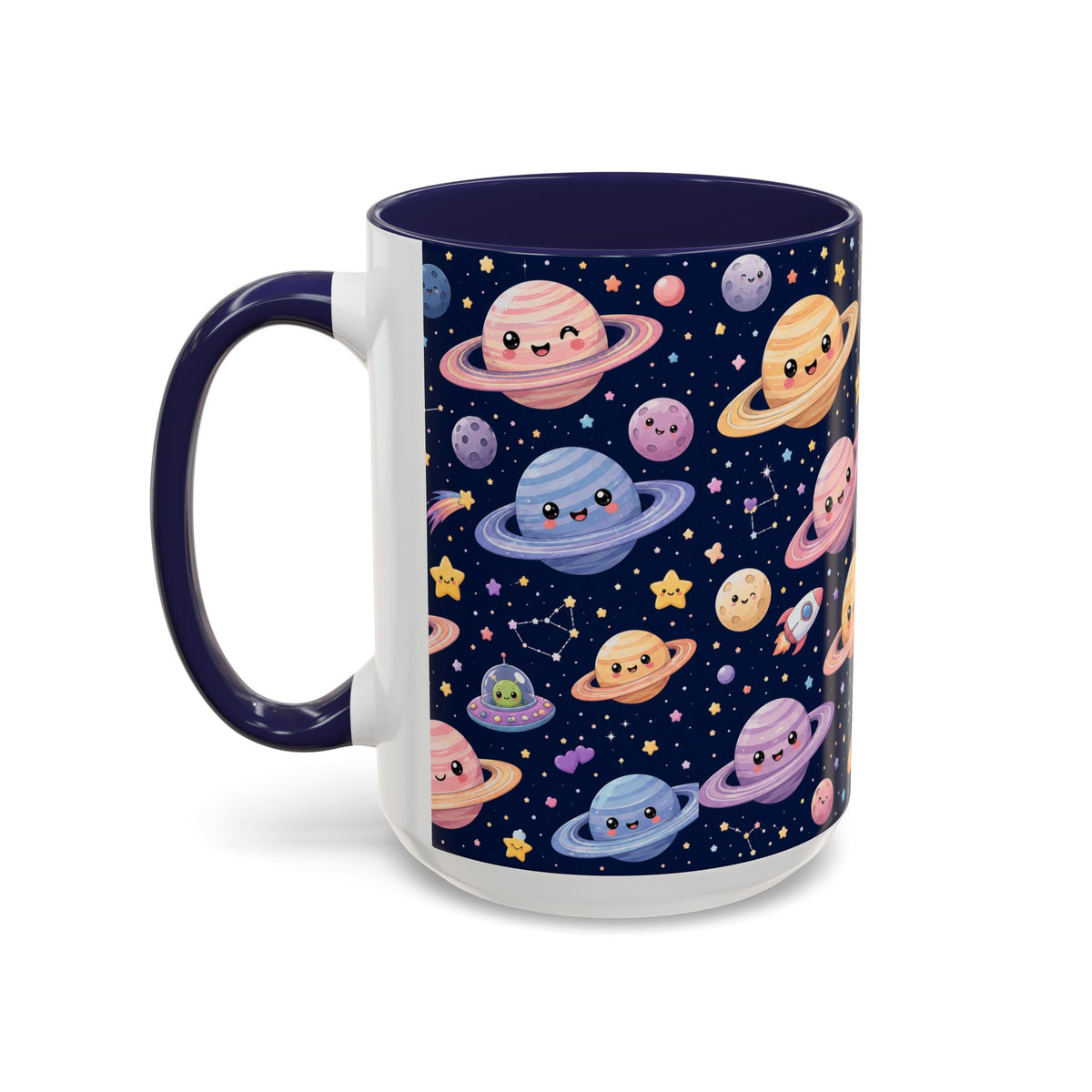 Accent Coffee Mug  (11/15 oz) - Kawaii Saturns in a Starry Space