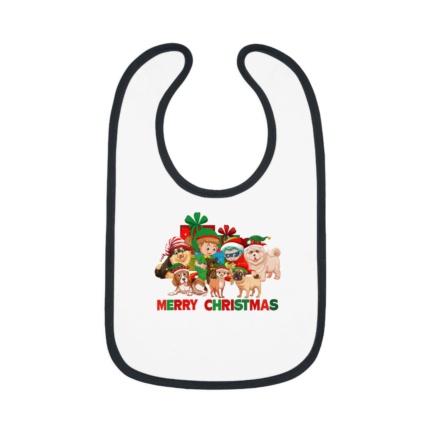 Baby Bib - Christmas with super kiddo pet friends with text