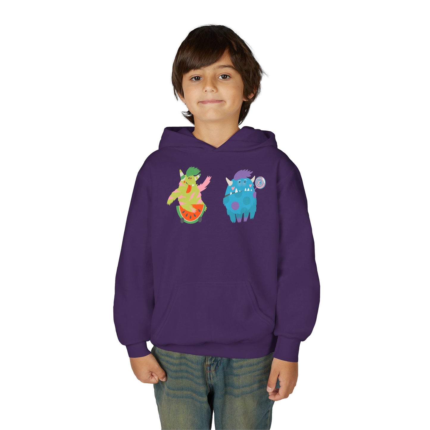 Youth Heavy Blend Hooded Sweatshirt - Funny Toothy monsters
