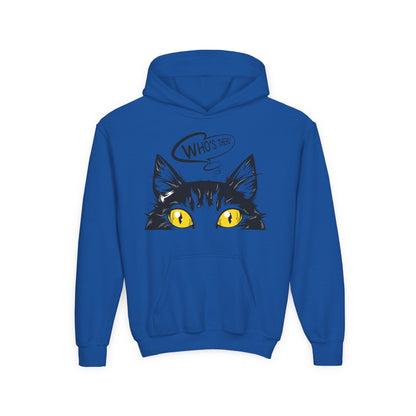 Youth Heavy Blend Hooded Sweatshirt -  Whos there cat Printify