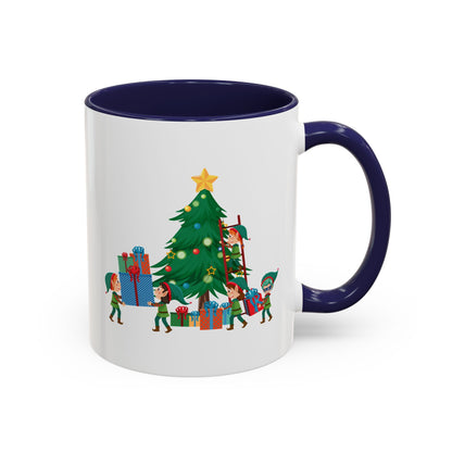 Accent Coffee Mug - Super kiddo putting gifts on christmas tree - [[{"value":"Wonderwear Kid"}]]