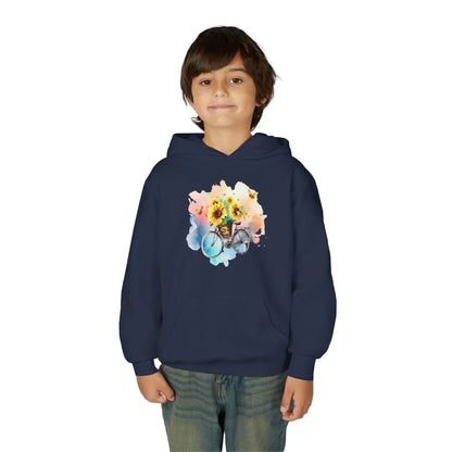 Youth Heavy Blend Hooded Sweatshirt - Sunflower Bicycle Printify