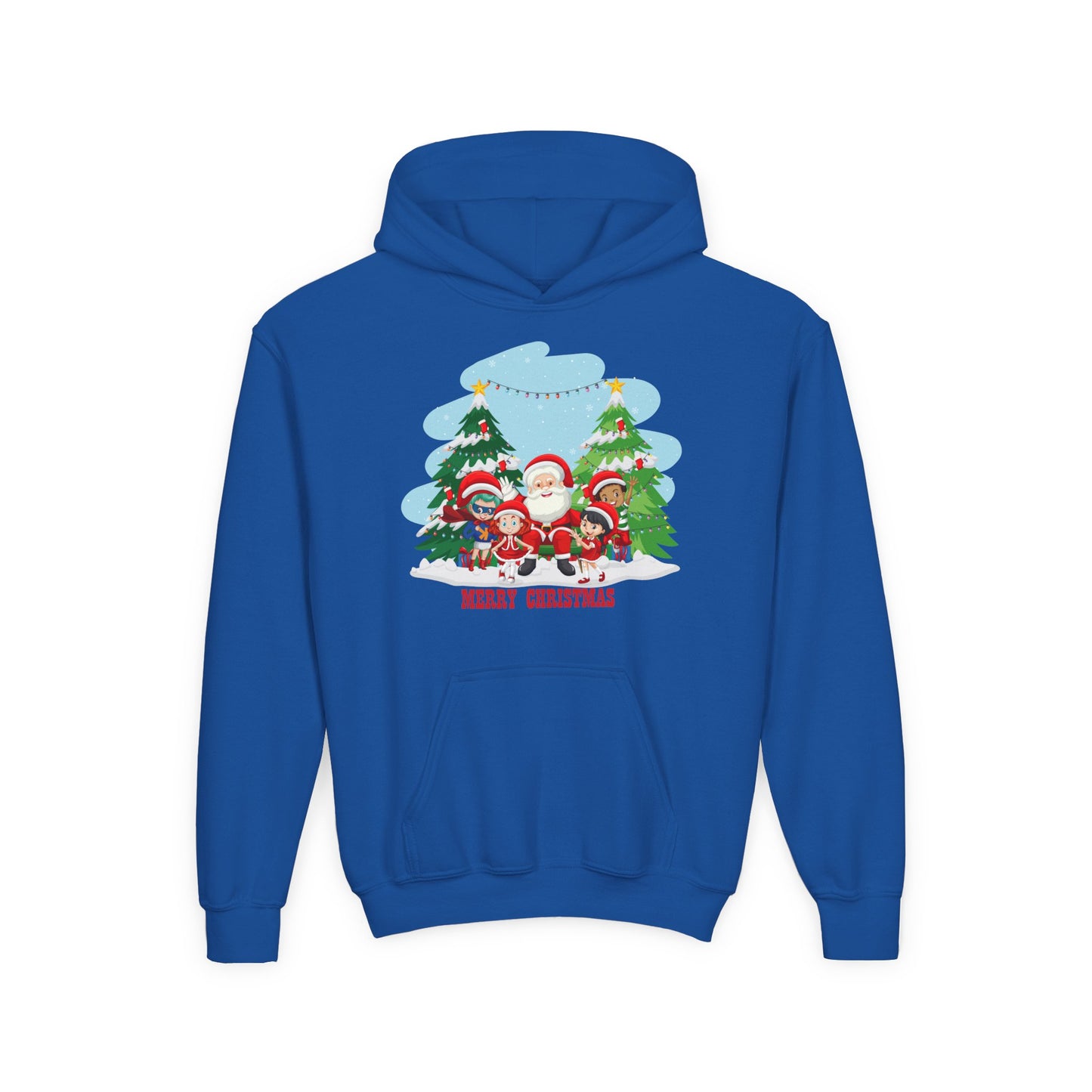Youth Heavy Blend Hooded Sweatshirt - Super kiddo with santa claus Merry christmas