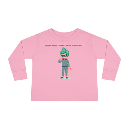 Toddler Long Sleeve Tee - Super kiddo brushing teeth - [[{"value":"Wonderwear Kid"}]]